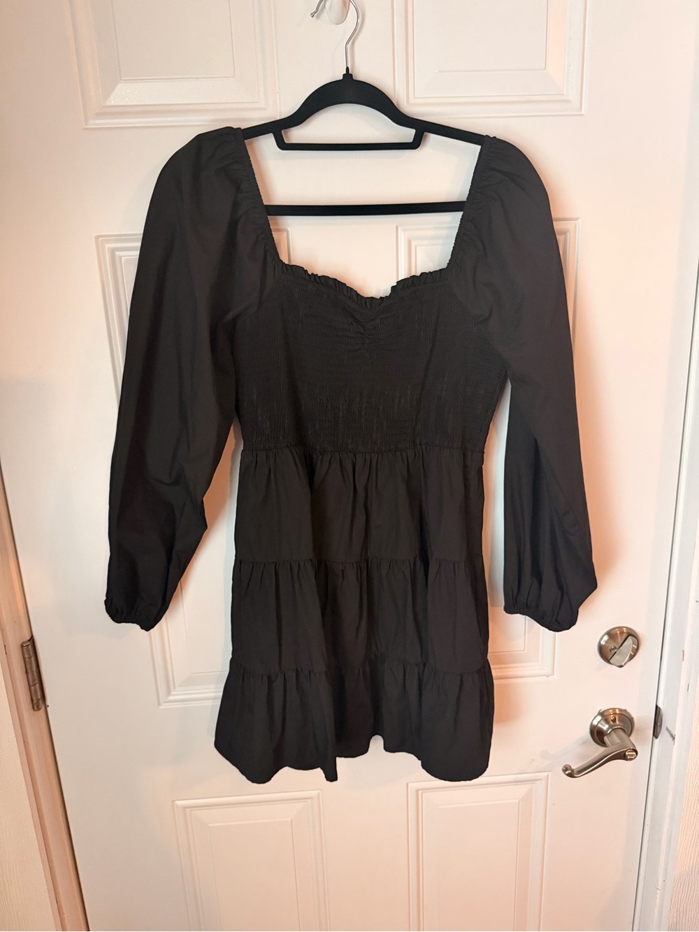 Altar'd State Black Long-Sleeve Tiered Mini Dress